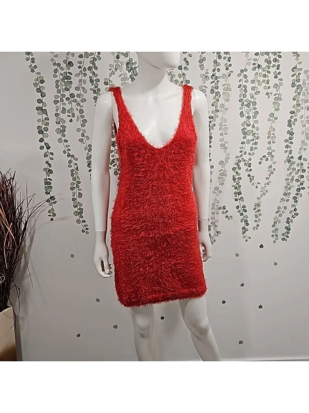 Farm Rio Soft Solid Red Fuzzy Mini Tank Dress Size M - Picture 2 of 9